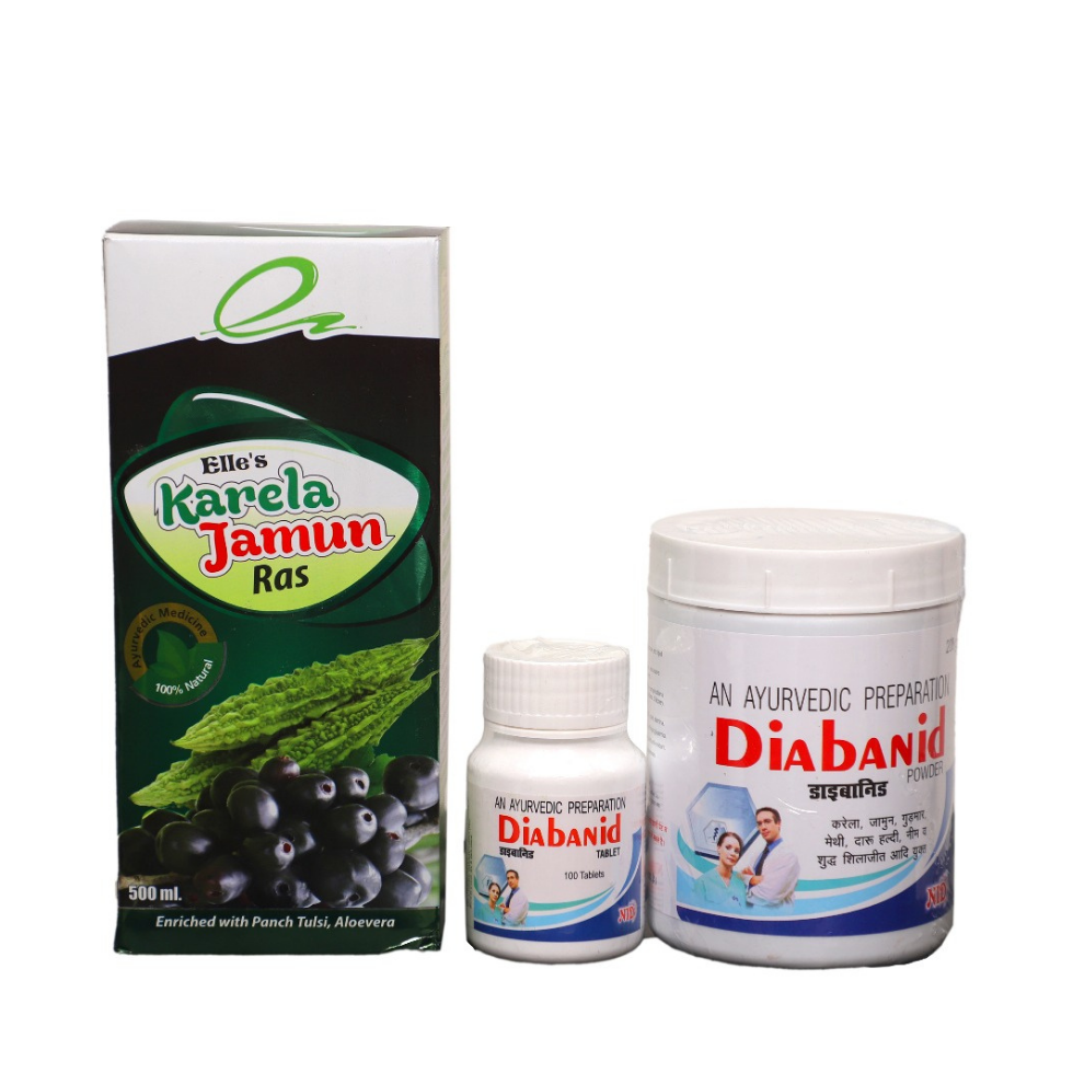 Diabetes Wellness Combo: Karela Jamun Ras + Diabanid Tablet & Powder